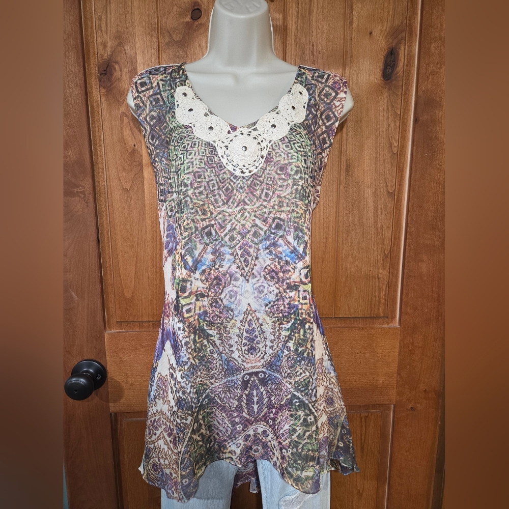 Style & Co. Multicolor‎ Tunic with Crochet Detail